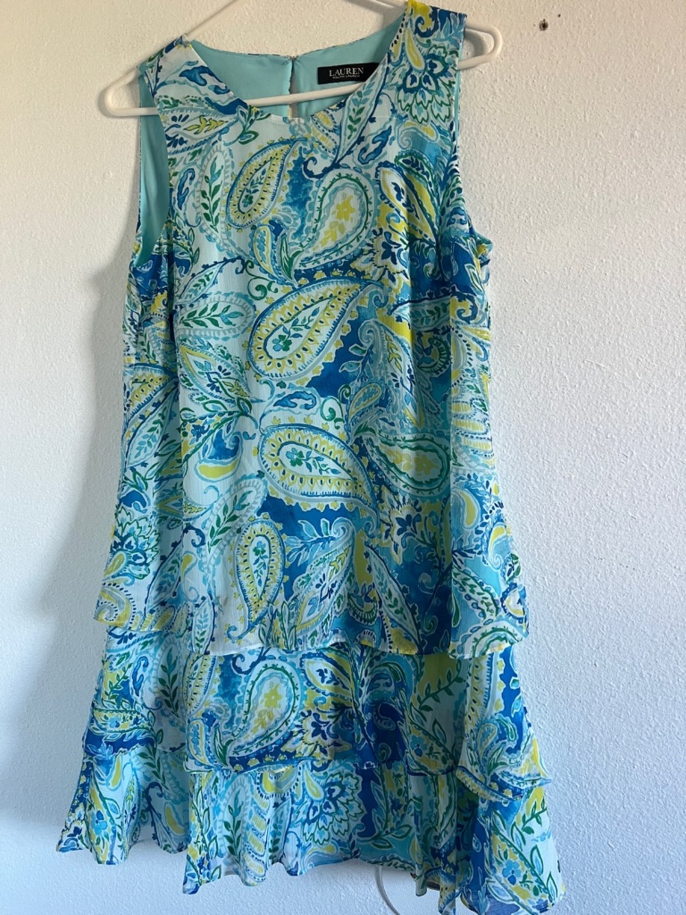 Lauren Ralph Lauren Blue, Aqua & Yellow Paisley Sleeveless Dress